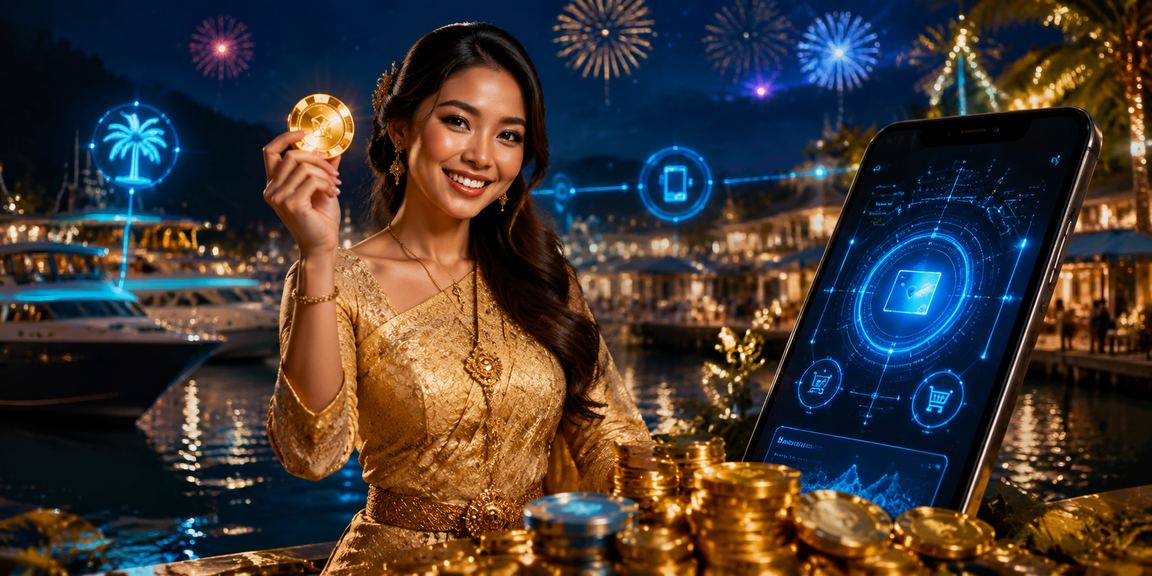 Pemain wanita menggunakan platform kasino dan poker mudah alih m13win di Langkawi